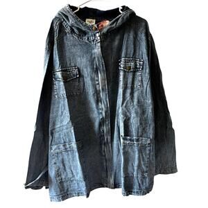 Hayden Los Angeles Boutique Hooded Lace Zip Up Denim Jacket 3X Plus NEW